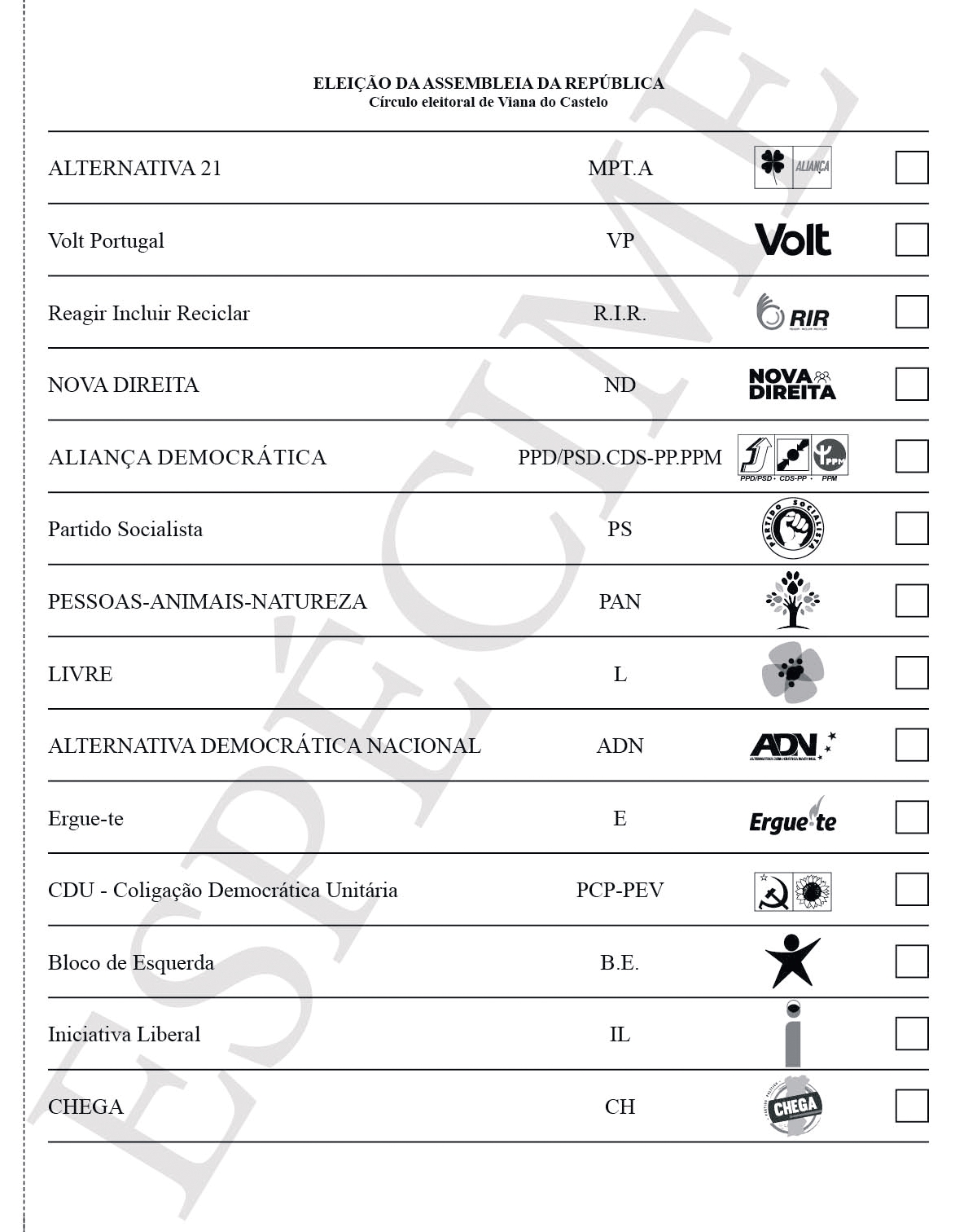 Já é conhecido o boletim de voto às eleições do próximo domingo A