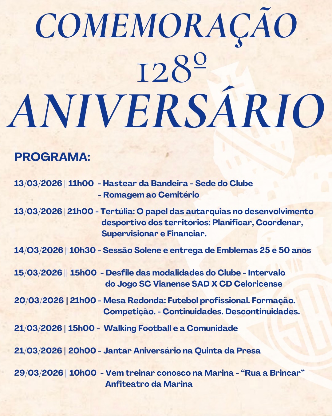 Vianense inicia comemorações do 128.º aniversário